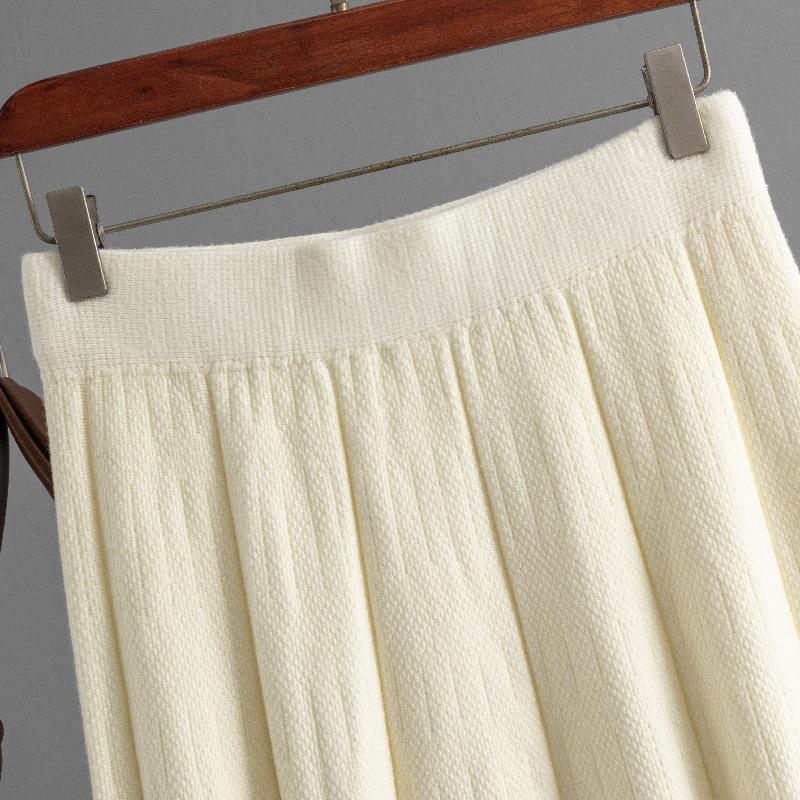 Women Autumn Winter Thick Knitted Middle Length Skirt High Waist Twist Straight Hip-Packed Pleated Skirts Solid Color