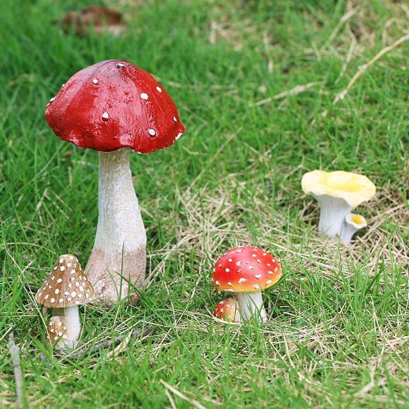 Miniature Resin Mushroom Decor for Fairy Garden – Orange Mushroom Figurines, Yard Art Ornaments for Outdoor Garden, Bonsai & Terrarium Decorations