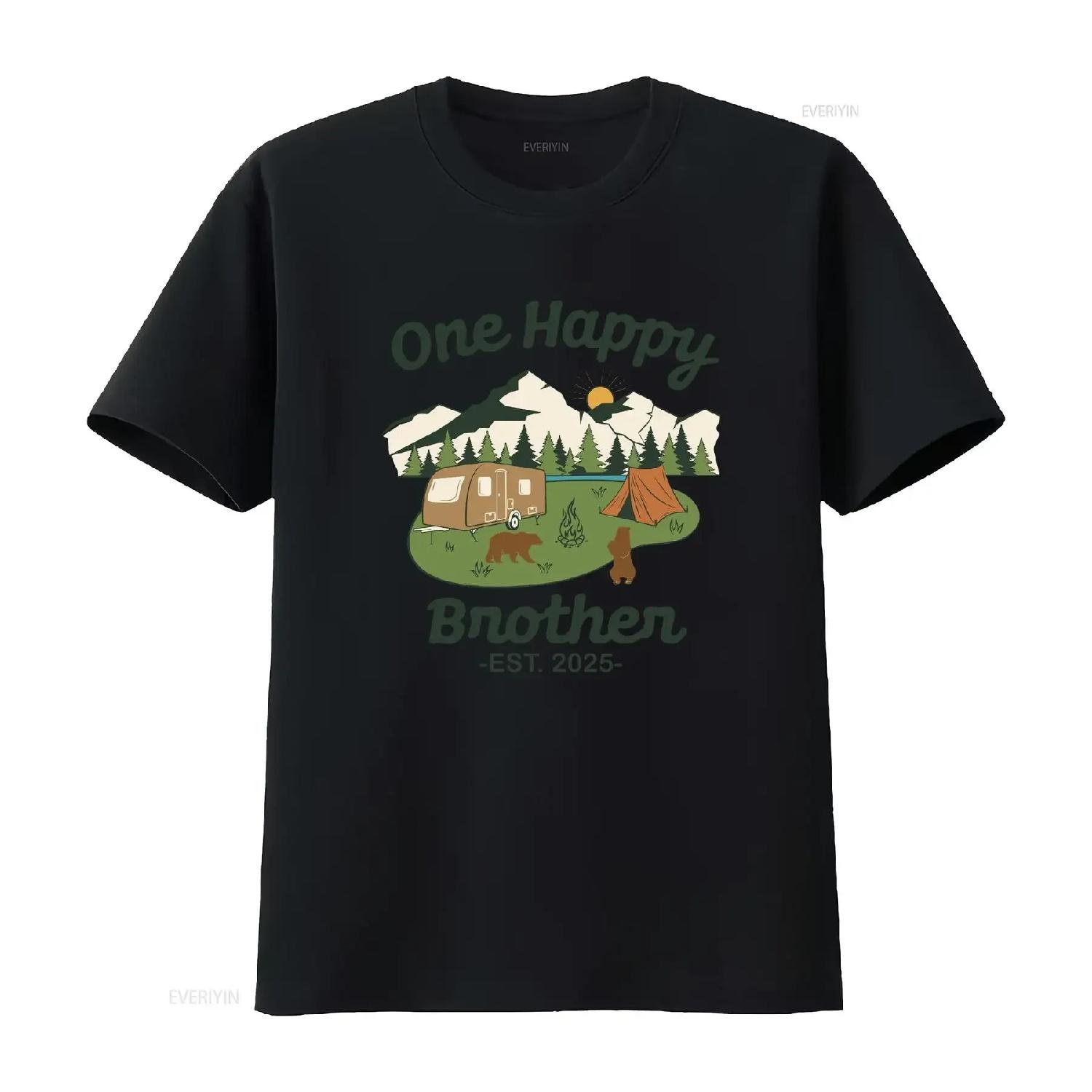 

Comfort Colors Футболка «Один счастливый брат» Совместная семейная для кемпинга Для влюбленных Отпуск Папа винтажная стираная модная унисекс с принтом S чёрный