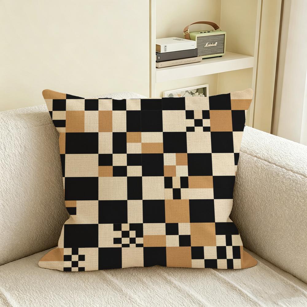 Pattern Checkerboard Cushion Cover Natural Linen Pillowcase Set AllinOne Decor for Sofa Bedroom Chair
