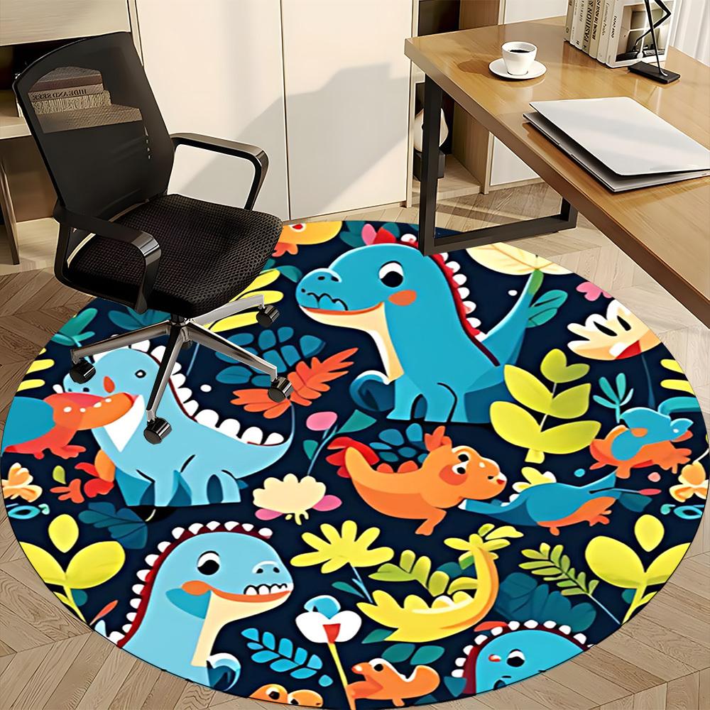 1PC Dino Jungle Pattern Office Round Area Rug, Mat Suitable For Office, Under Office Chairs Bedroom Living Room Home Decor, Room Deco
