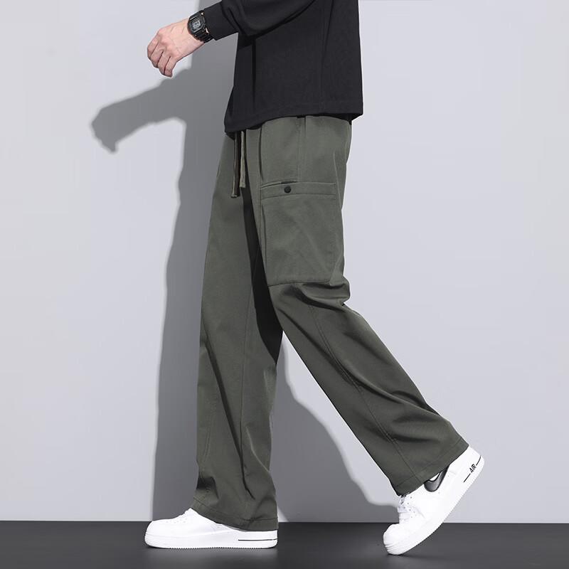 MEDE Men's Solid Multi-Pocket Straight Leg Cargo Pants