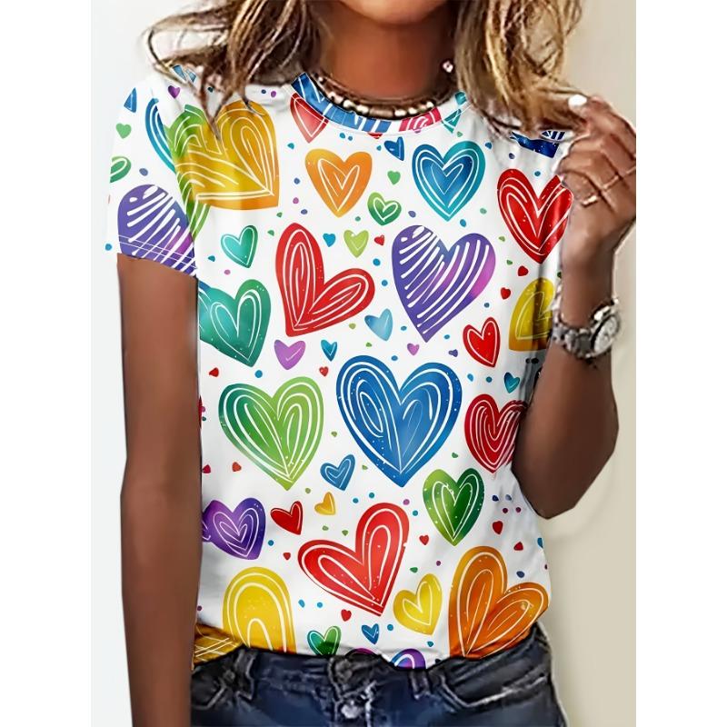Valentinstag Damen T-Shirt Liebesherz Druck Sommer O-Ausschnitt Kurzarm Top Outdoor Casual T-Shirt Damen Übergröße Kleidung