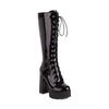 Autumn and winter new European and American style knight boots large size super high heel front lace-up patent leather fashion women's boots