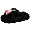 Cute cartoon fluffy slippers for women to wear autumn and winter new retro versatile cotton slippers thick-soled fluffy shoes