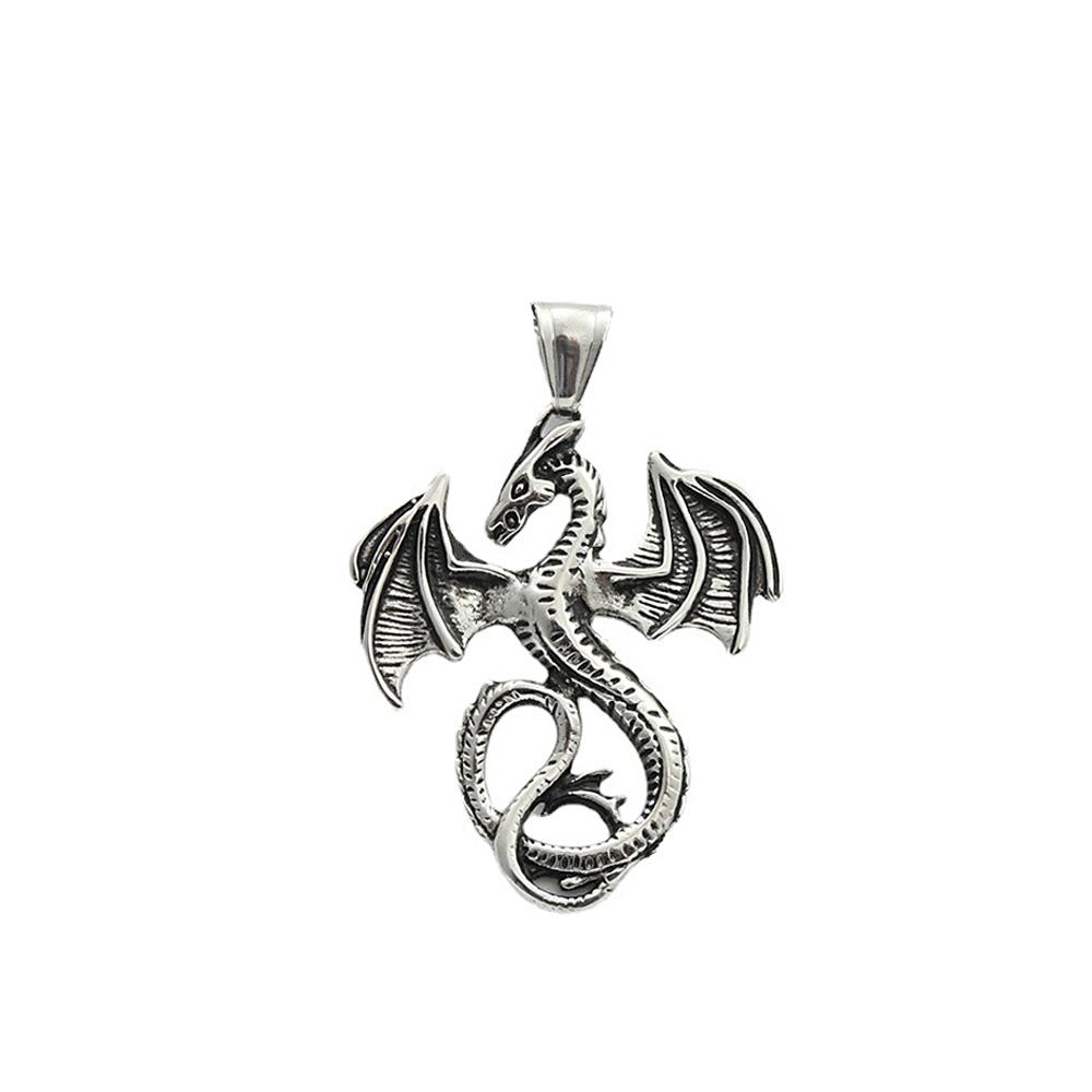 Punk Vintage Flying Dragon Pendant Necklace for Men Women Biker Stainless Steel Pterosaur Choker Necklaces Charm Jewelry Gifts