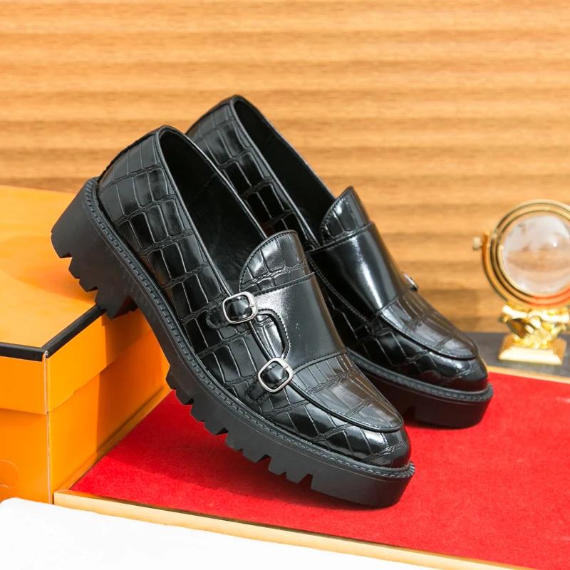 Fashion 2025 Street Fashion Men's Loafers Thick Sole Big Toe Shoes Trend Green Party Dress Shoes Men's Genuine Leather Casual Shoes Male