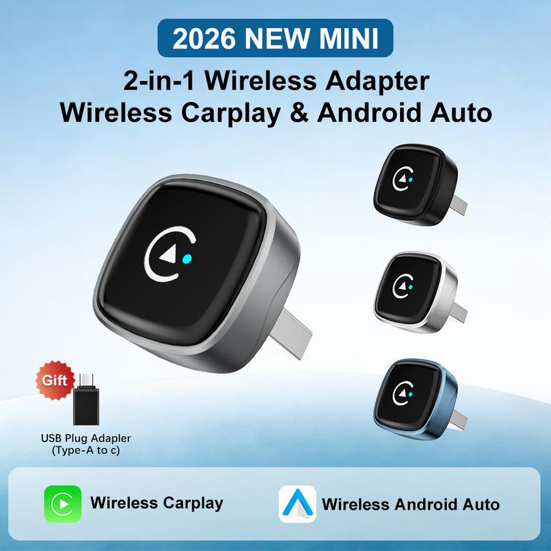 2026 Wireless CarPlay Android Auto Adapter 2in1 Car Play USB Dongle Smart Mini Box Plug and Play Universal for Toyota Honda Ford