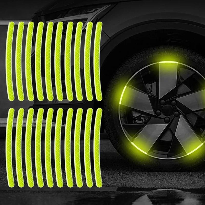 20/100PCs Reflective Wheel Hub Stickers Safety Warning Strips Suitable For Motorcycles And Bicycles Auto Exterior Accessories