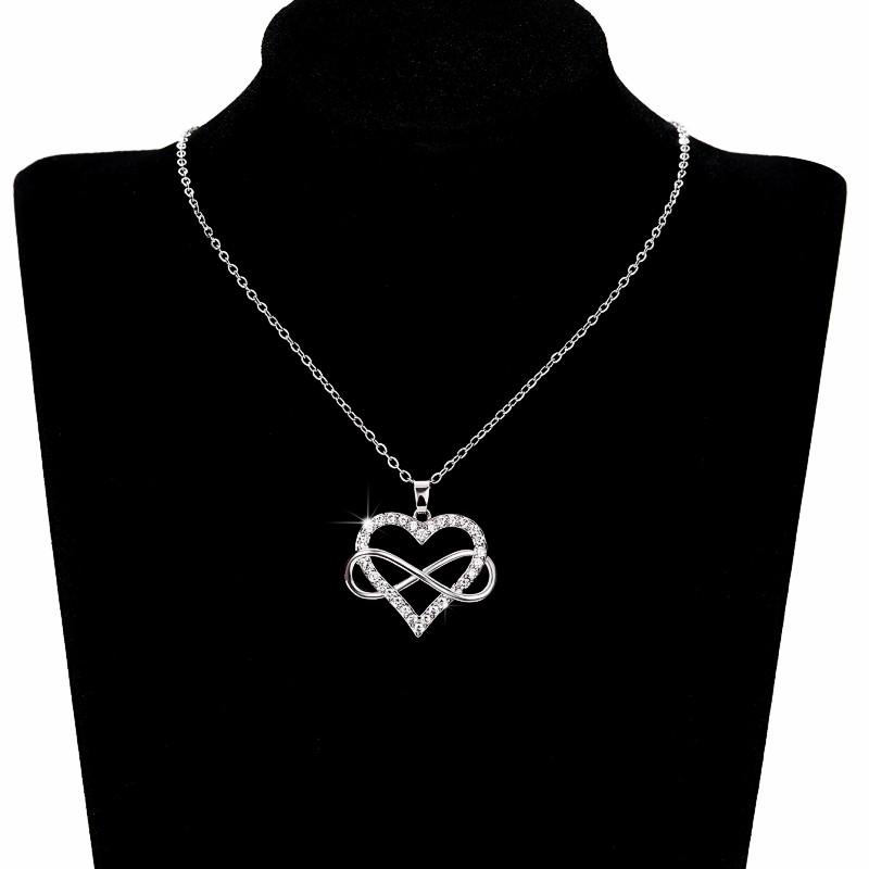Chic Women Heart Pendant Necklace Silver Color Elegant Infinity Finger Eight Shape Necklace Wedding Party Trendy Jewelry