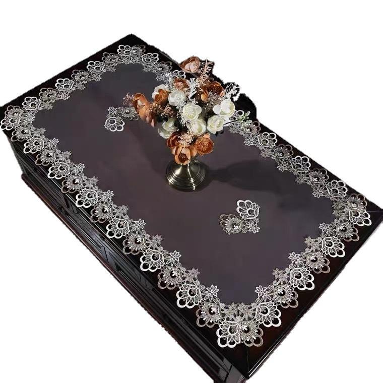 Europäische Tischdecke, wasserlösliche Spitze, Netzstoff, rechteckige Esstischdecke, luxuriöse Tischdecke für Wohnzimmer