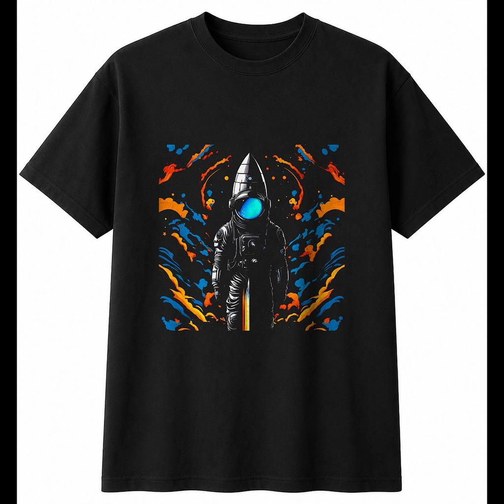 Psychedelic Rocket Portrait Space Mens T-Shirt Black 100% Cotton Galaxy Printed