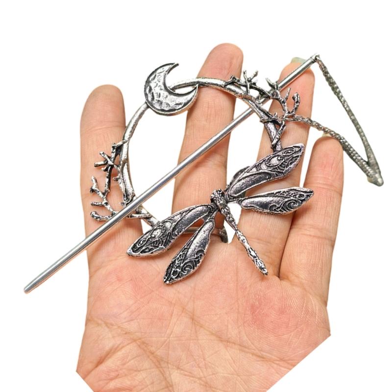 Elegante Antiksilber Libellen Mond Haarnadel Haarstyling-Werkzeug für formelle und zwanglose Veranstaltungstreffen Verkleidungs-Requisiten