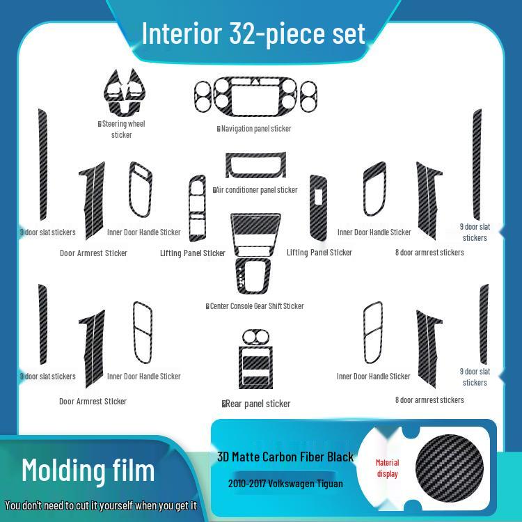 Volkswagen Tiguan 10-17 Innenraum Kohlefaser Kratz- & Trittschutz Konsole & Tür Kit