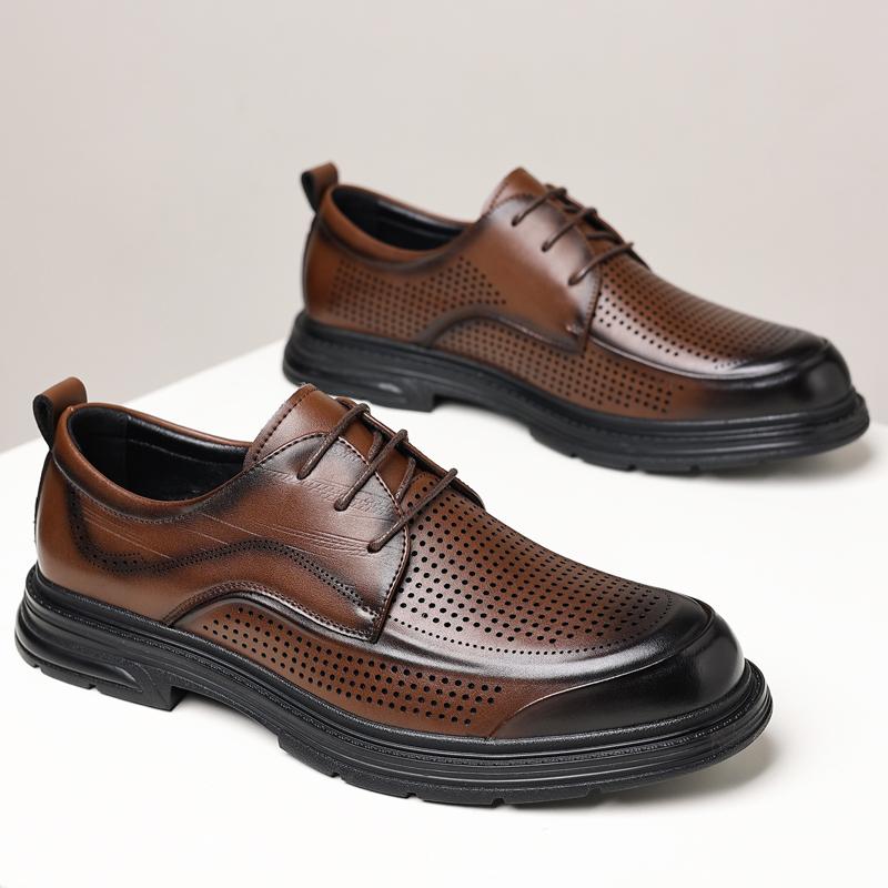 Fashion Punching Leather Men's Business Shoes Handmade New Male Oxfords Footwear Classic Men Shoes for Wedding Lace-Up Dress Men's Shoes