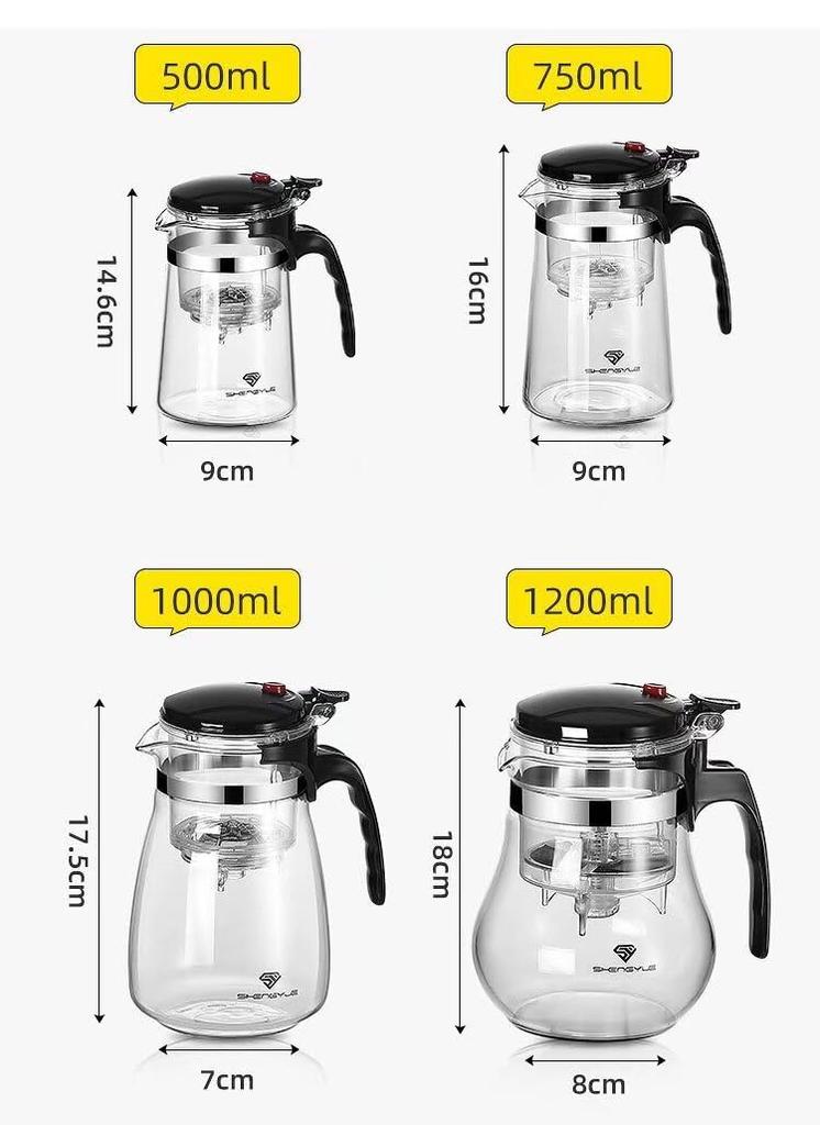 Godfun Glass Teapot, Tea Ceremony Cup with Filter, Tea Water Separator, Tea Maker, Linlong Cup, Heat-Resistant, High Boron Glass Teapot (500ml-Style