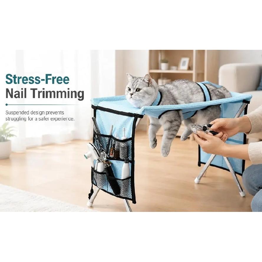 Dog Cat Grooming Hammock with Stand, Pet Restraint Sling for Nail Trimming, Grooming Table for Small Medium Pets