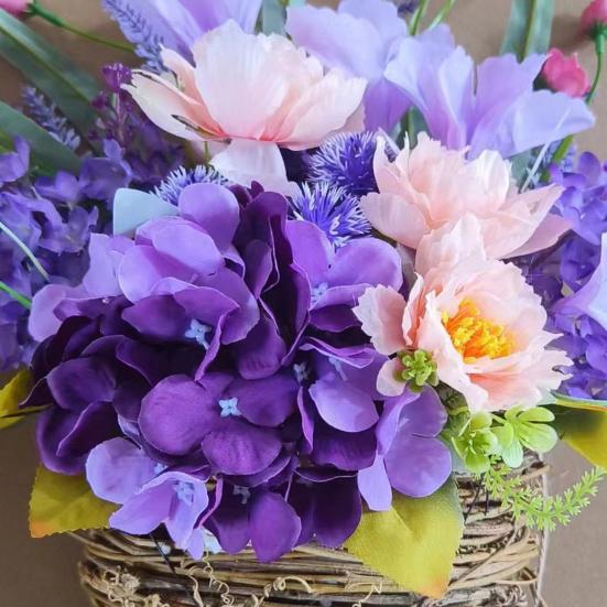 Artificial Flower Basket Farmhouse Floral Arrangement Rustic Faux Wildflowers for Outdoor Front Porch Spring Home Decor