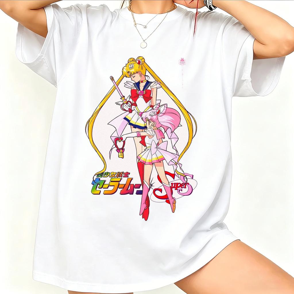 2026new American Retro Cotton Shortsleeved Tshirt With Sailor Moon Print Suitable For Both Unisex And Unisex Casual Street Style