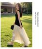 Korean Casual Sleeveless Color Block Mesh Maxi Dress - Women's Summer Slimming Style