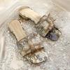 Nouvelles Pantoufles Plates Mode à Talon Épais pour Dames Strass Chaussures Femmes Confort Été Bout Ouvert