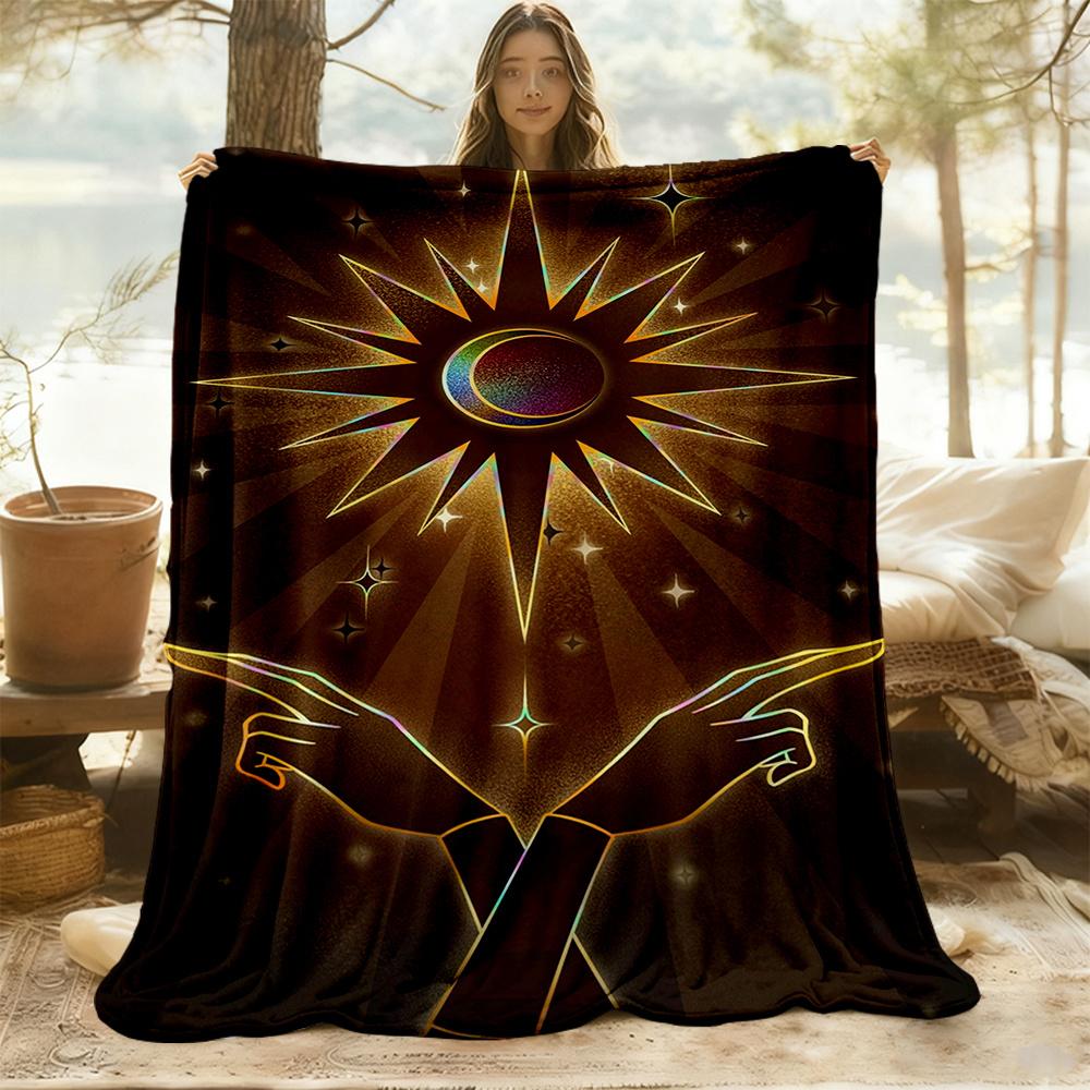 1pc Eclipse Hands Flannel Blanket, Comfortable and Warm Blanket, for Camping Sofa Bed and Couch Office045