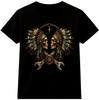 Skull Feather Headdress T Shirt Biker Wrench Graphic Tee Gothic Tattoo