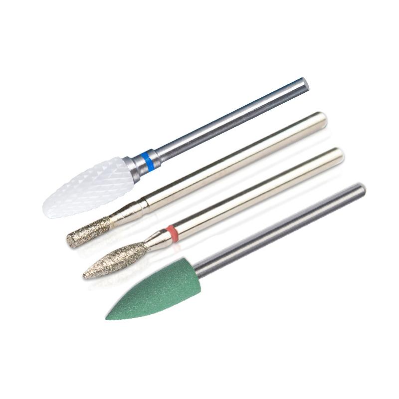 4pc Rubber Silicone Ceramic Diamond Nail Drill Bits Set 3/32 Inch Cuticle Acrylic Gel Removing Nail File Bit Cutter for Manicure
