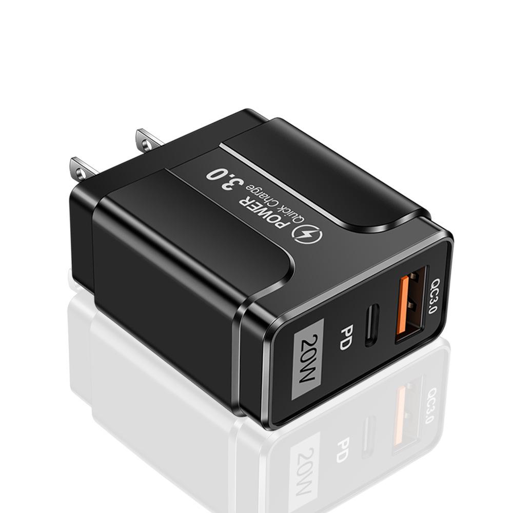 QC3.0+PD 20W Fast Charger: EU/US/UK Plug, High Power Quick Charge