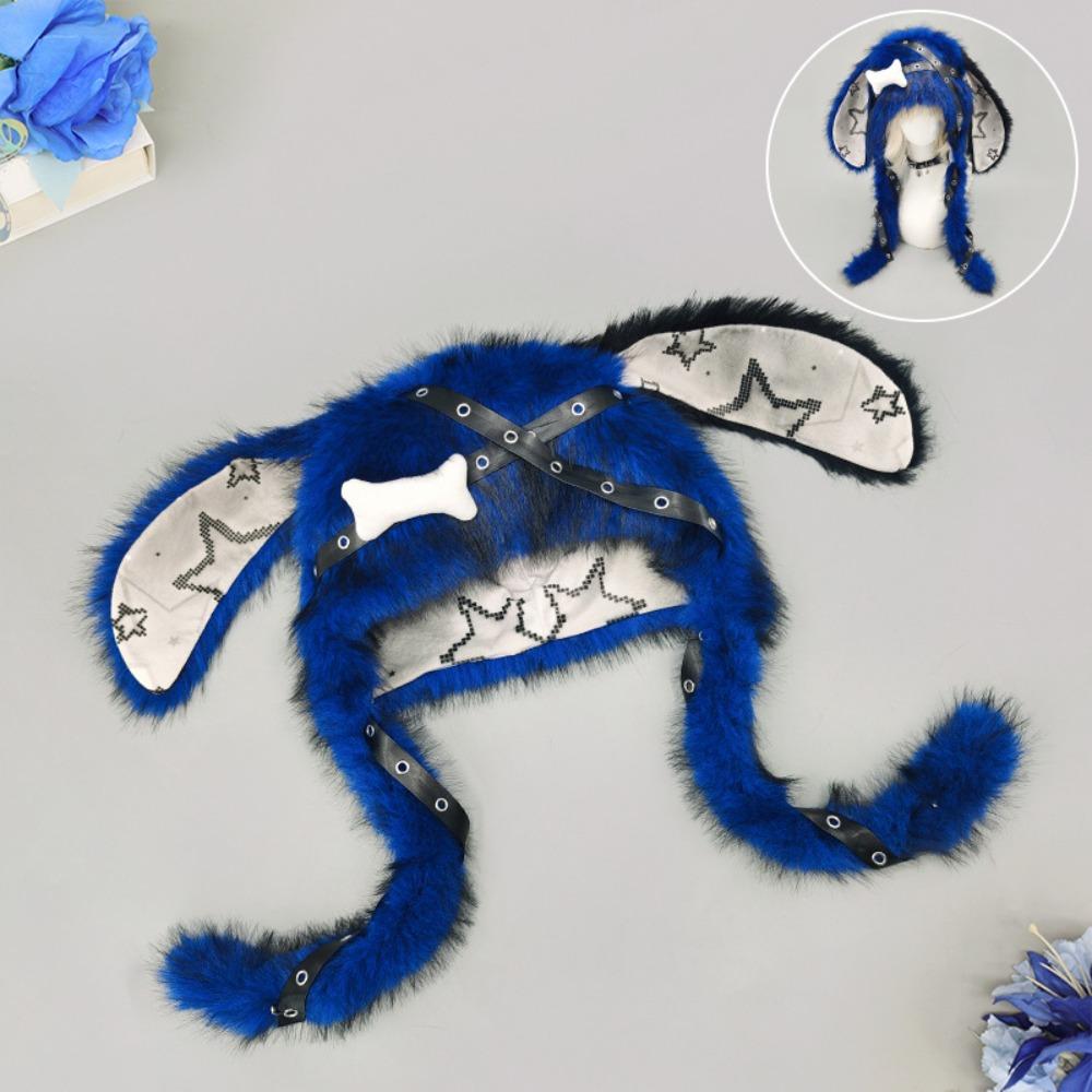 Punk Style Bunny Ear Hat Y2K Streetwear Star Print Ears New Design Faux Fur Hat