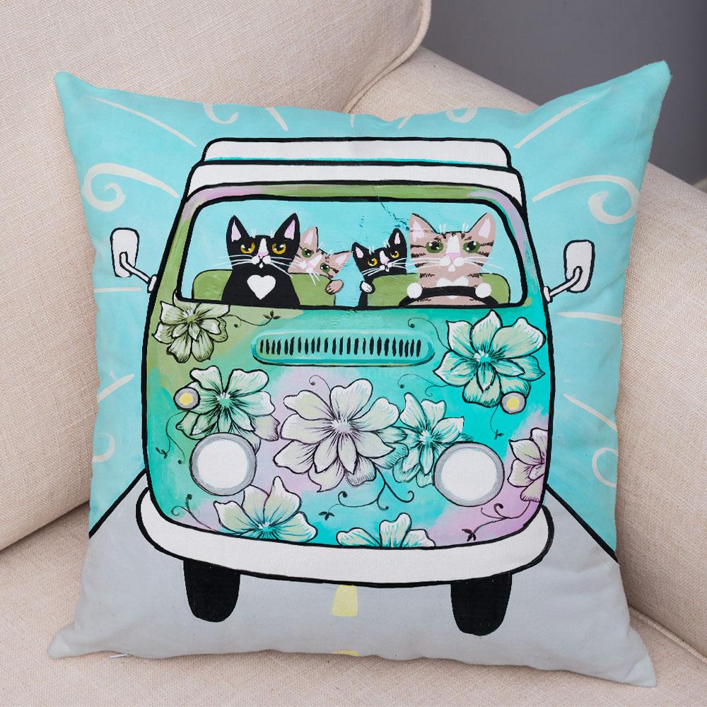 Bedroom Living Room Decorative Pillowcase Cushion Cover Pet Animal Cute Funny Cartoon Driving Cat Pillowcase