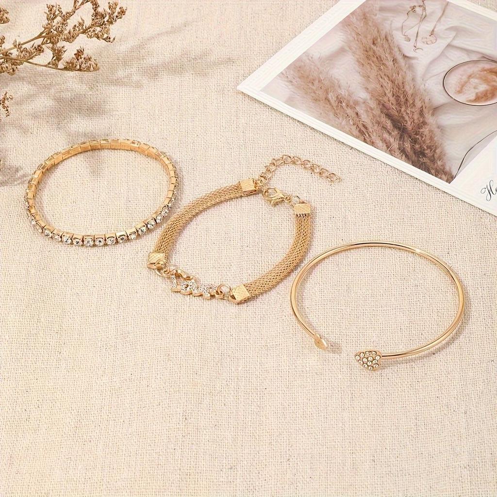 European and American high-end love letter LOVE diamond-encrusted bracelet design jewelry opening bracelet 1 piece set