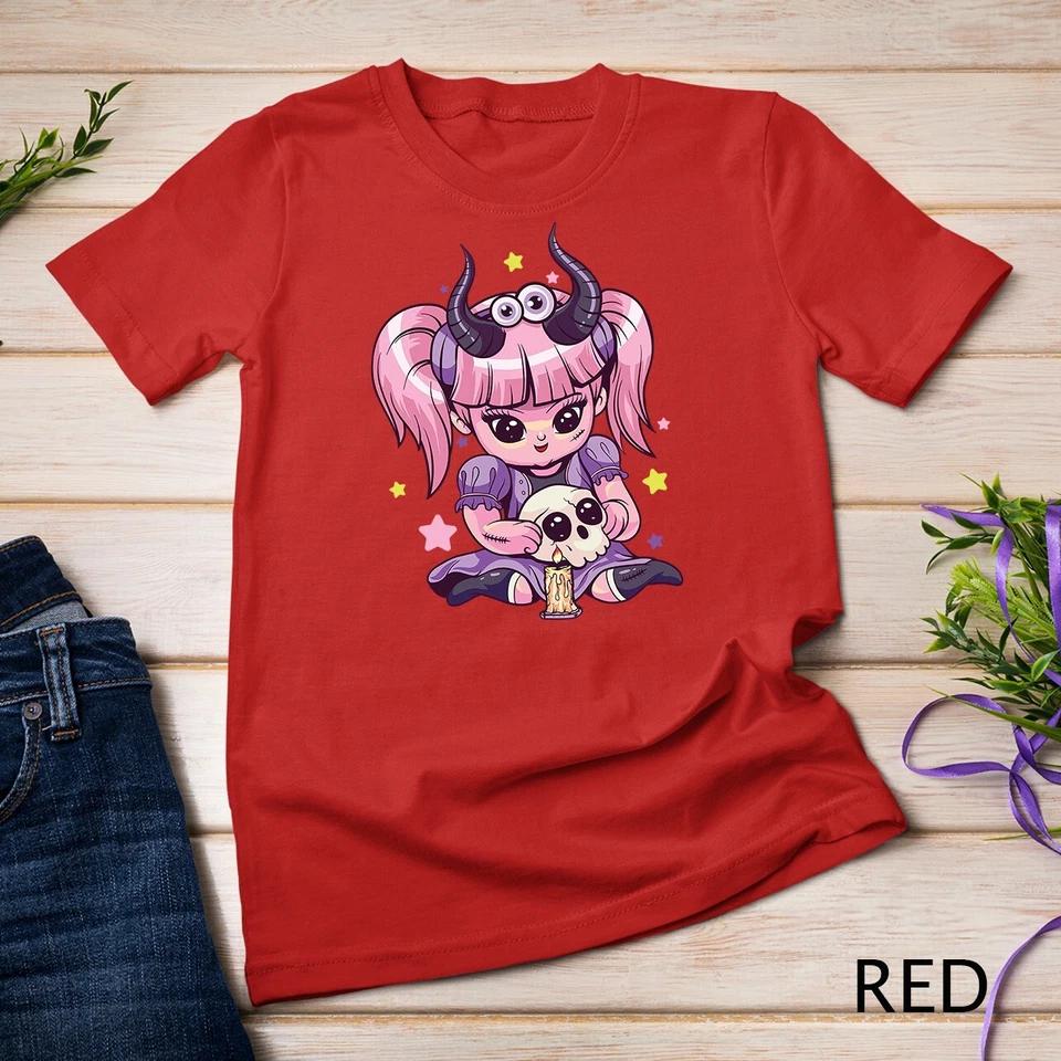 Kawaii Pastel Goth Cute Creepy Girl Skull Demon Evil Girl Unisex T-shirt 10 XL