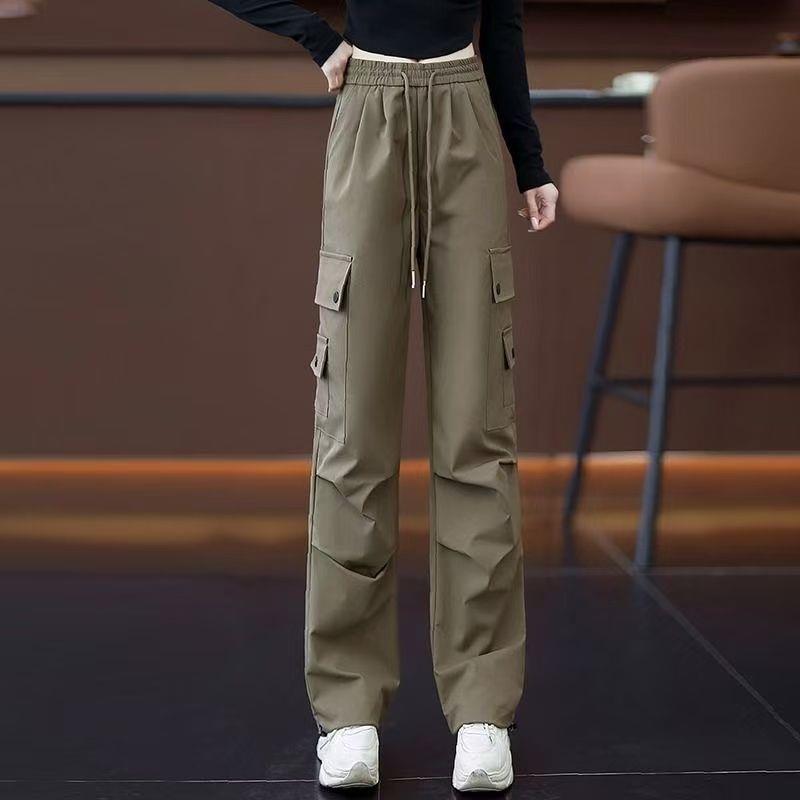 

2026 High Waist Wool Pleated Straight Leg Work Pants with Pockets - Slimming, Sporty, and Casual for Autumn/Winter S (85-95 lbs) армия зеленый