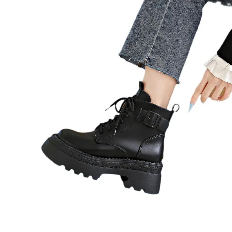 Mode Damenstiefel Britischer Herbst Winter Neu Plateau Gürtelschnalle Reißverschluss Schnürung Mode Stiefel Bequem Rutschfest Outdoor Stiefel 2025