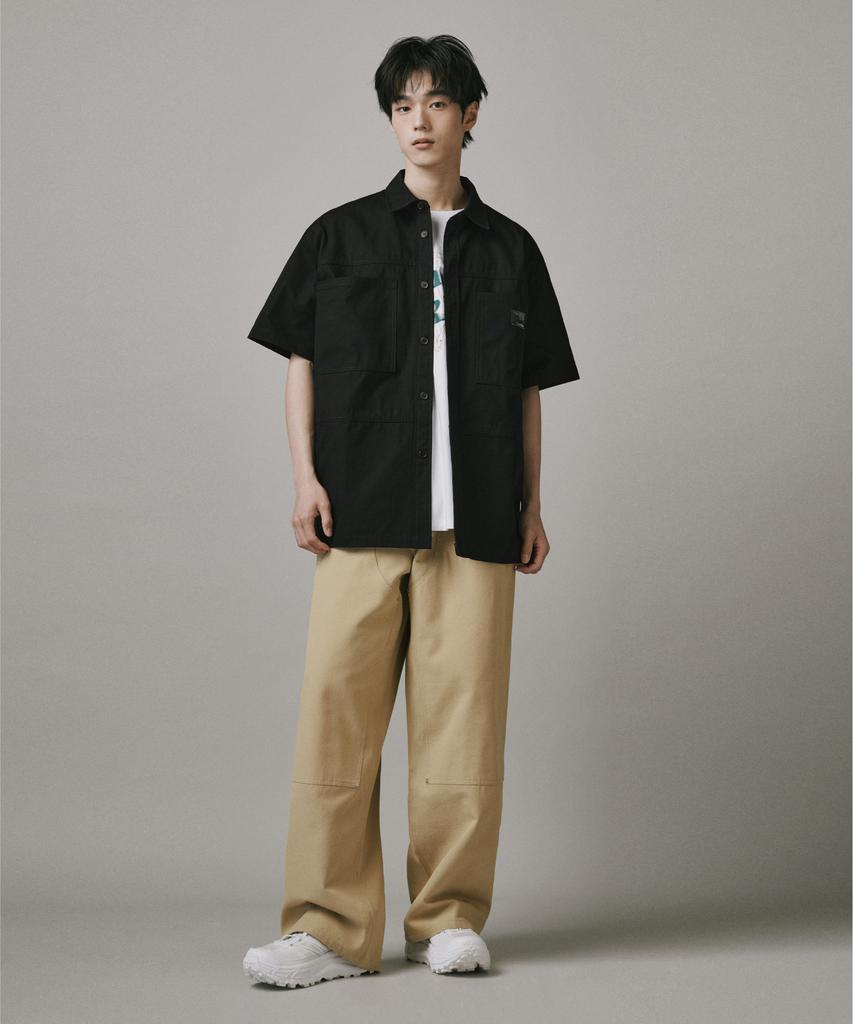 Beodeonteu Oversized Canvas Cutout Work Shirt [Black]
