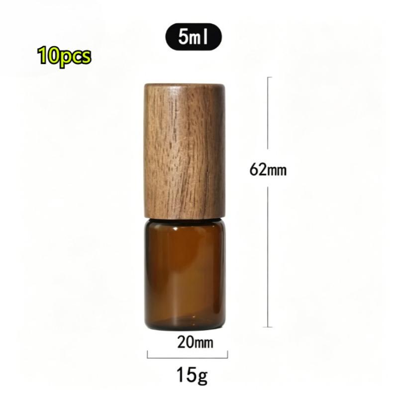 10Pcs 5ml 10ml 15ml Amber Clear Glass Roll On Bottles Natural Bamboo Wood Cap Sample Roller Ball Vials For Essential Oil Perfume