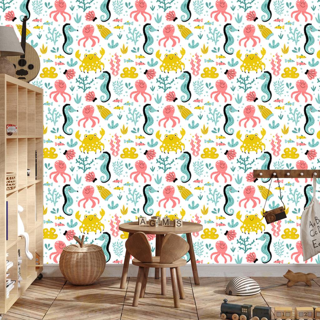 Scandinavian style sea animals wallpaper for living room and bedroom 50x1000