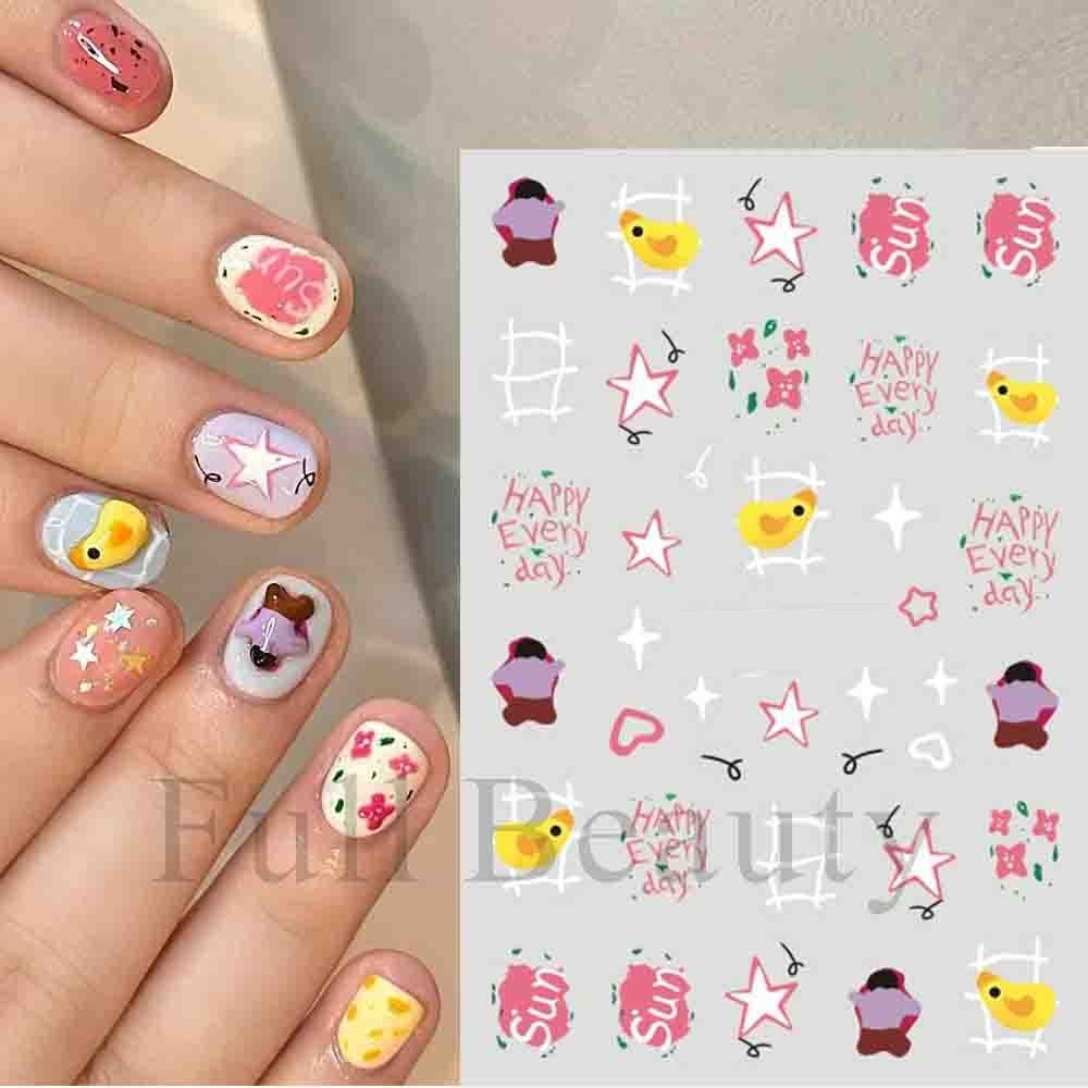 Water Nail Decal Sticker Flower Leaf Tree Green Simple Autumn Slider for Manicure Nail Art Watermark Tips