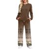 Women's Casual Printed Long Sleeve Round Neck Loose Fit Pajama Set with Pockets for Home Wear