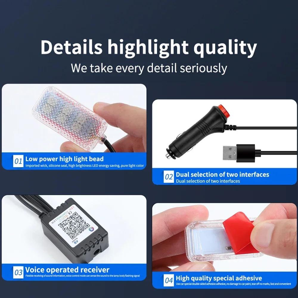 NOUA Bandă de lumină LED RGB pentru interiorul mașinii Suport APP Control atmosferă Lampă USB Neon Lumină ambientală interioară