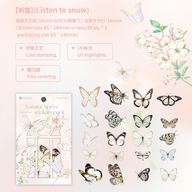 40Pcs Colorful Gold Foil Iridescent Butterfly Stickers Ins Hot Style Journal Decor Stickers