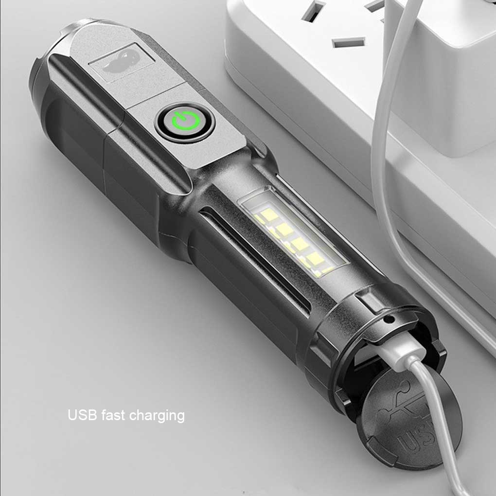 Portable Flashlight 4 Gears Brightness Torch with Side Light Night Work Lamp Camping Lantern Emergency for Outdoor
