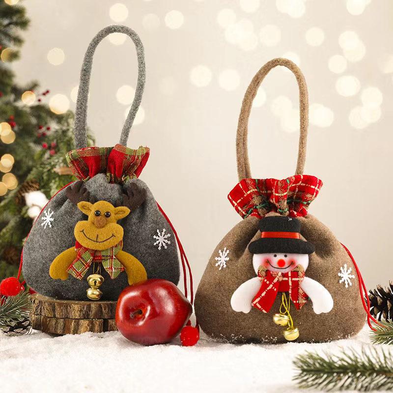 Canvas Christmas Gift Bags Set, 3pcs Festive Tote Bags with Santa & Reindeer Designs, Small Candy & Fruit Pouches, Holiday Gift