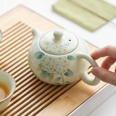 Μπεζ Ru Kiln Teapot Hydrangea Xishi Pot Ceramic Kung Fu Tea Set Open Piece Can Keep Small Teapot Tea Brewer Tea Cup