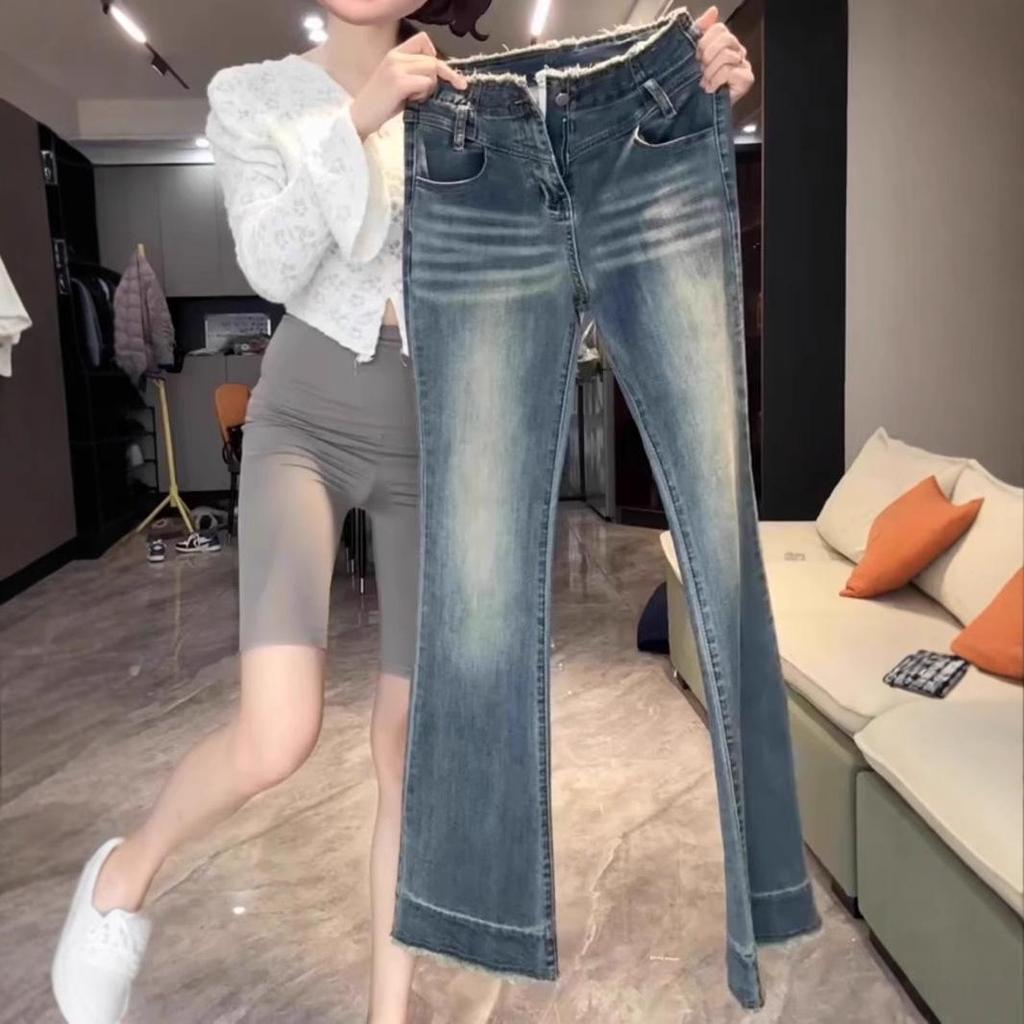 Retro Blue High Waist Flare Jeans: Women's Stretch, Loose & Slimming Autumn Pants