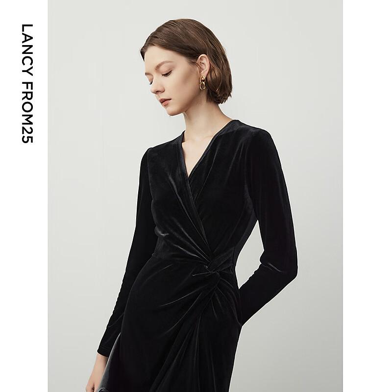 LANGZI French Style Velvet Slim-Fit Dress