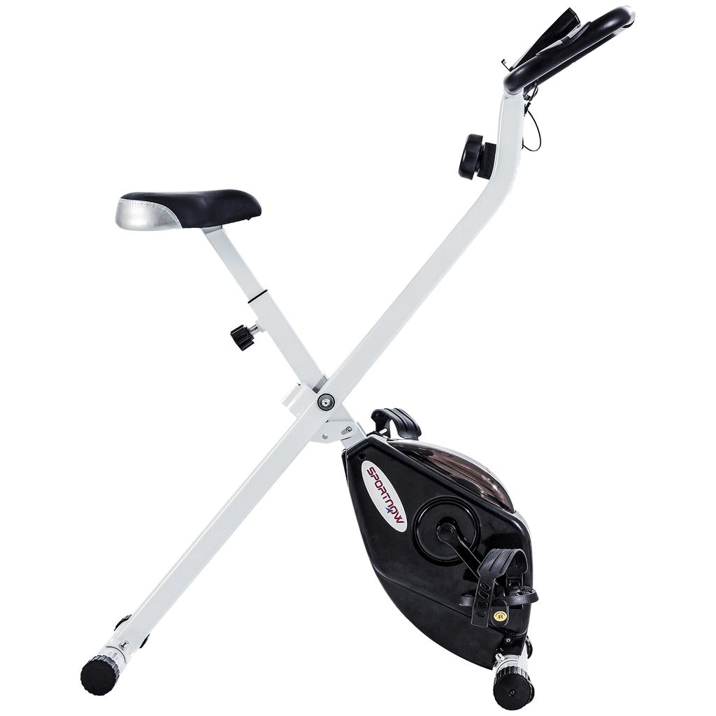 Folding and Quiet Exercise Bike with 8-Level Magnetic Resistance and Heart Rate Sensor, for Home Gym, Black and White