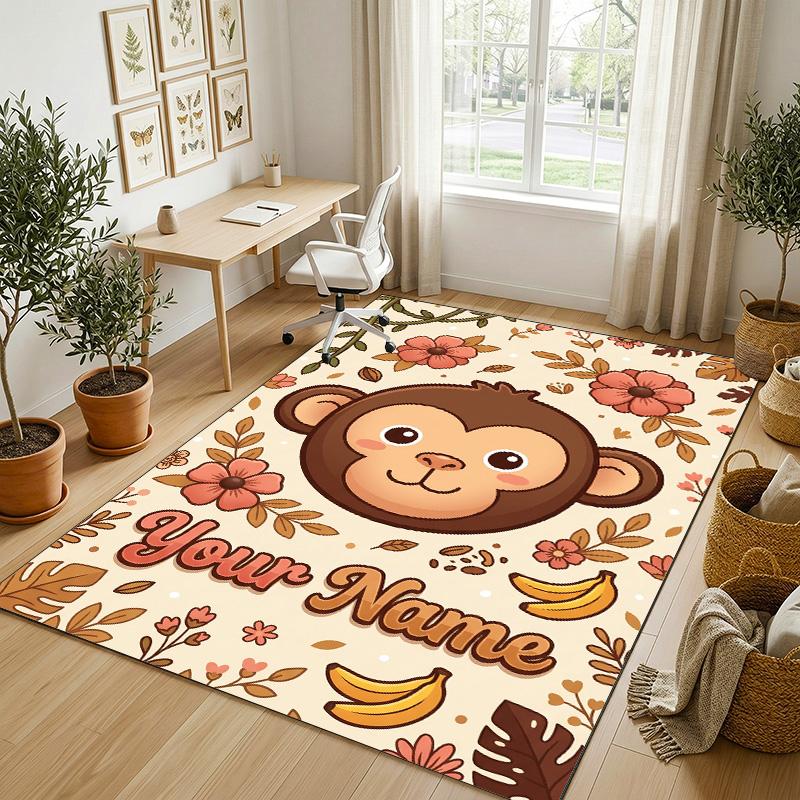 Floral Garden Theme Crystal Velvet Rug Personalized Custom Name Text Soft Floor Mat Home Decor