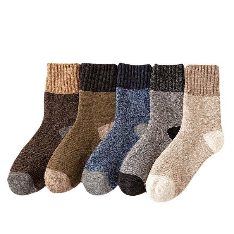 Men's Wool Blend Thermal Socks - Mid-Tube Color Match, Thickened Velvet, Ideal for Autumn/Winter, Sleep, and Towel Floor Use
